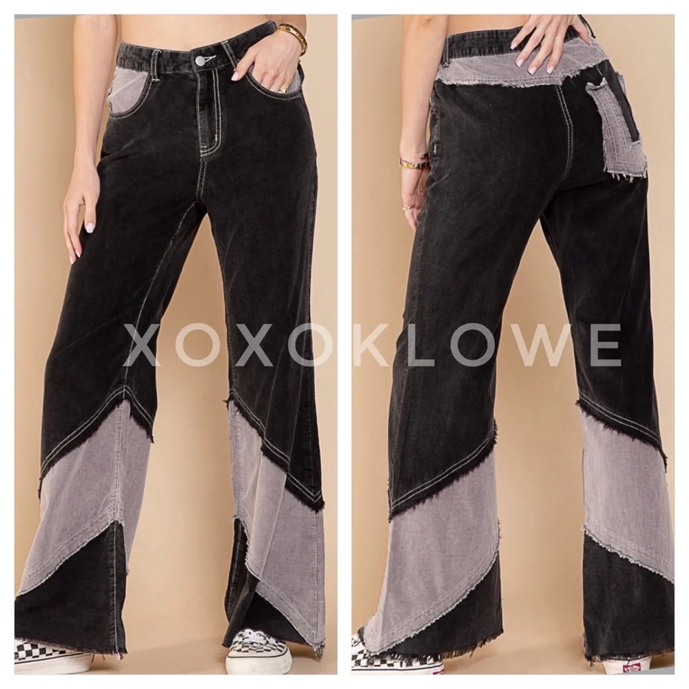 POL Corduroy Pants Retro High Waist Color Blocked - Picture 1 of 16